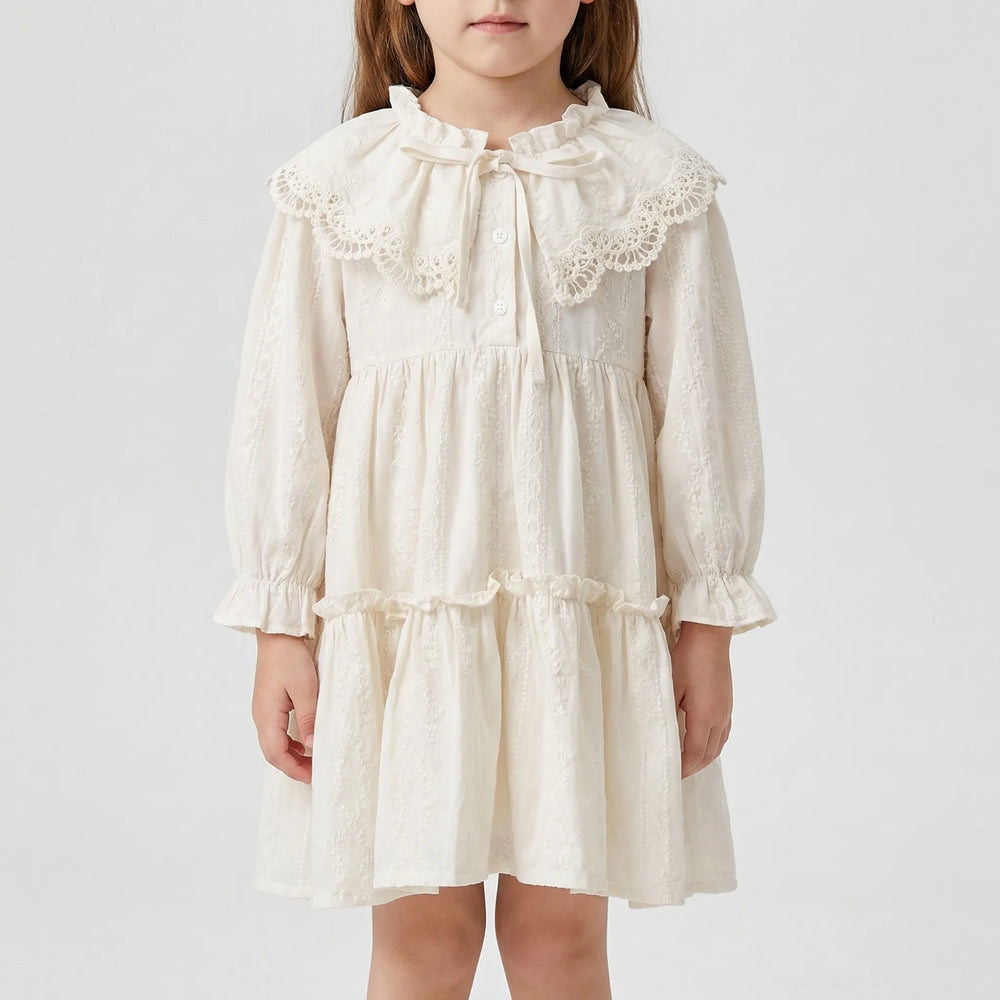Frillova - Long-Sleeve Lace Collar Girls Dress
