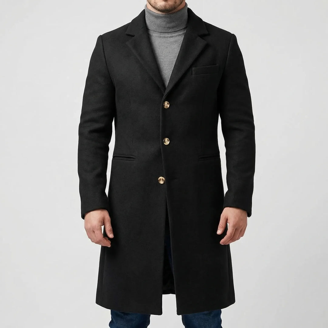 Gravlyn - Long Button-Front Lapel Coat For Men