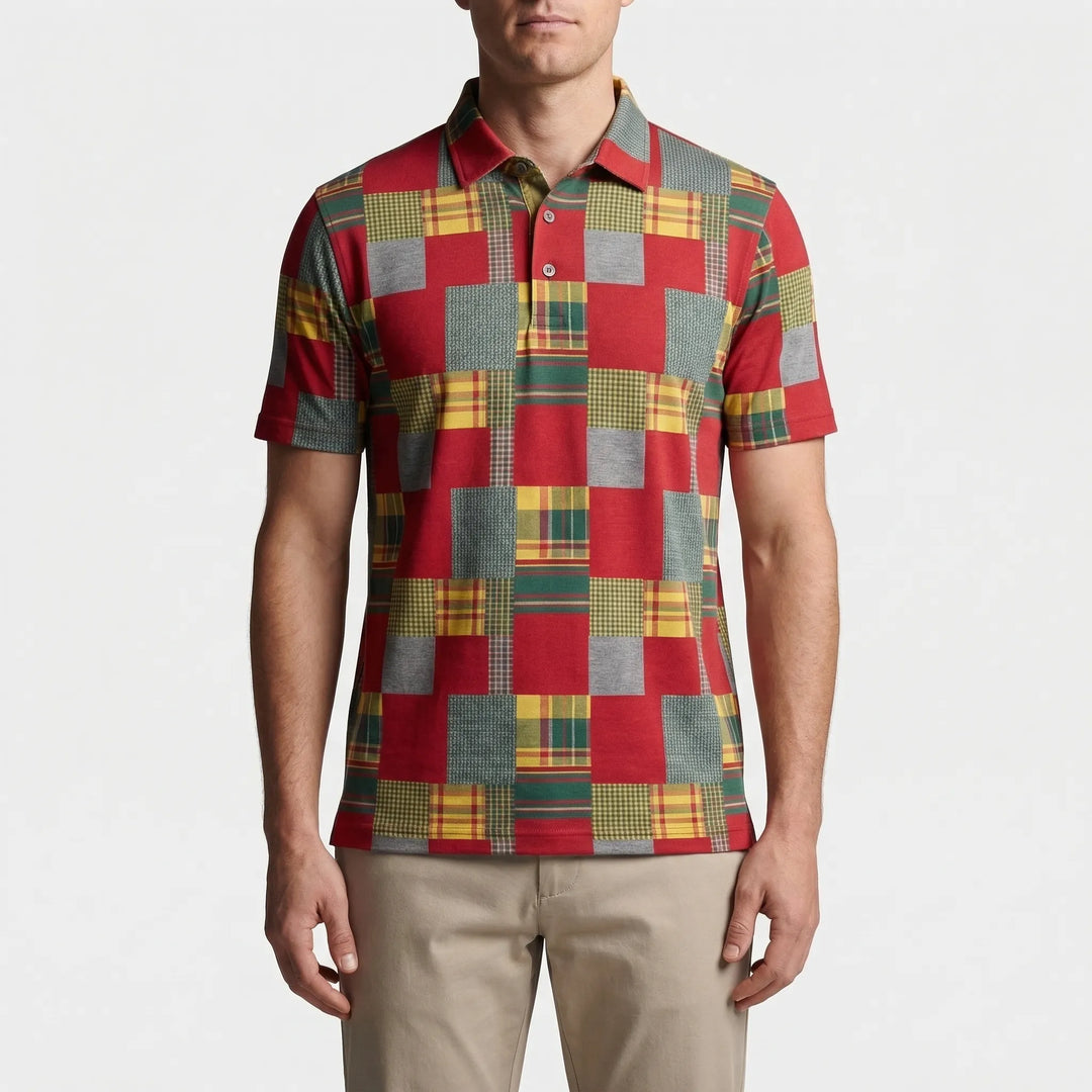 Gridvex - Short-Sleeve Checkered Polo Shirt
