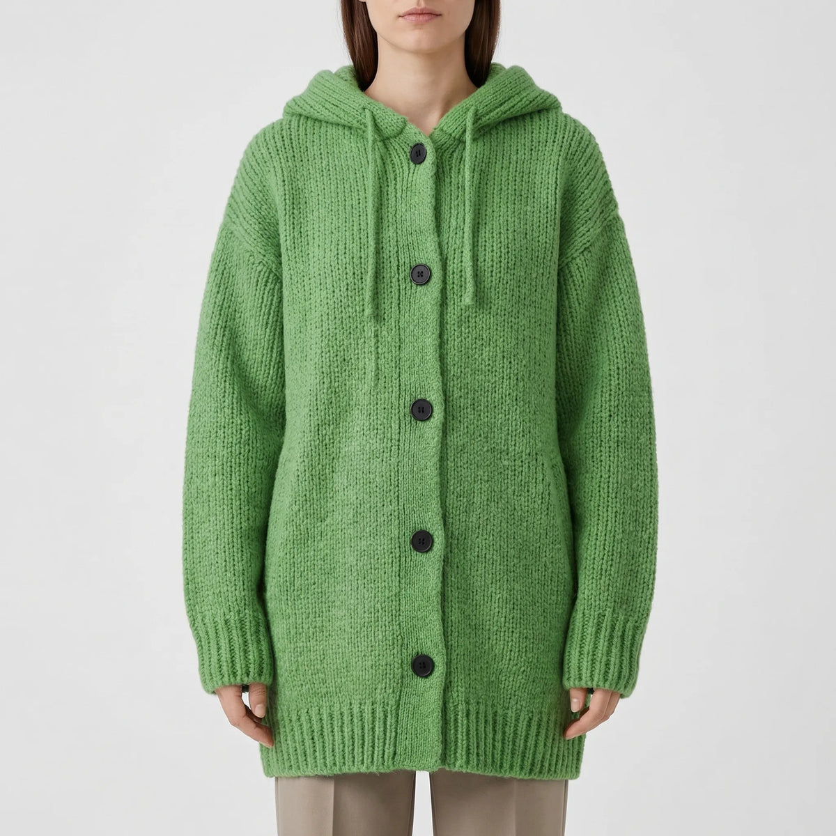 Hoodwyn - Long Hooded Button-Front Cardigan