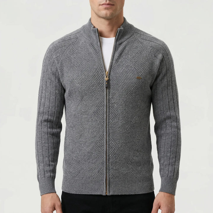 Karvex - Full-Zip Stand Collar Cardigan Sweater