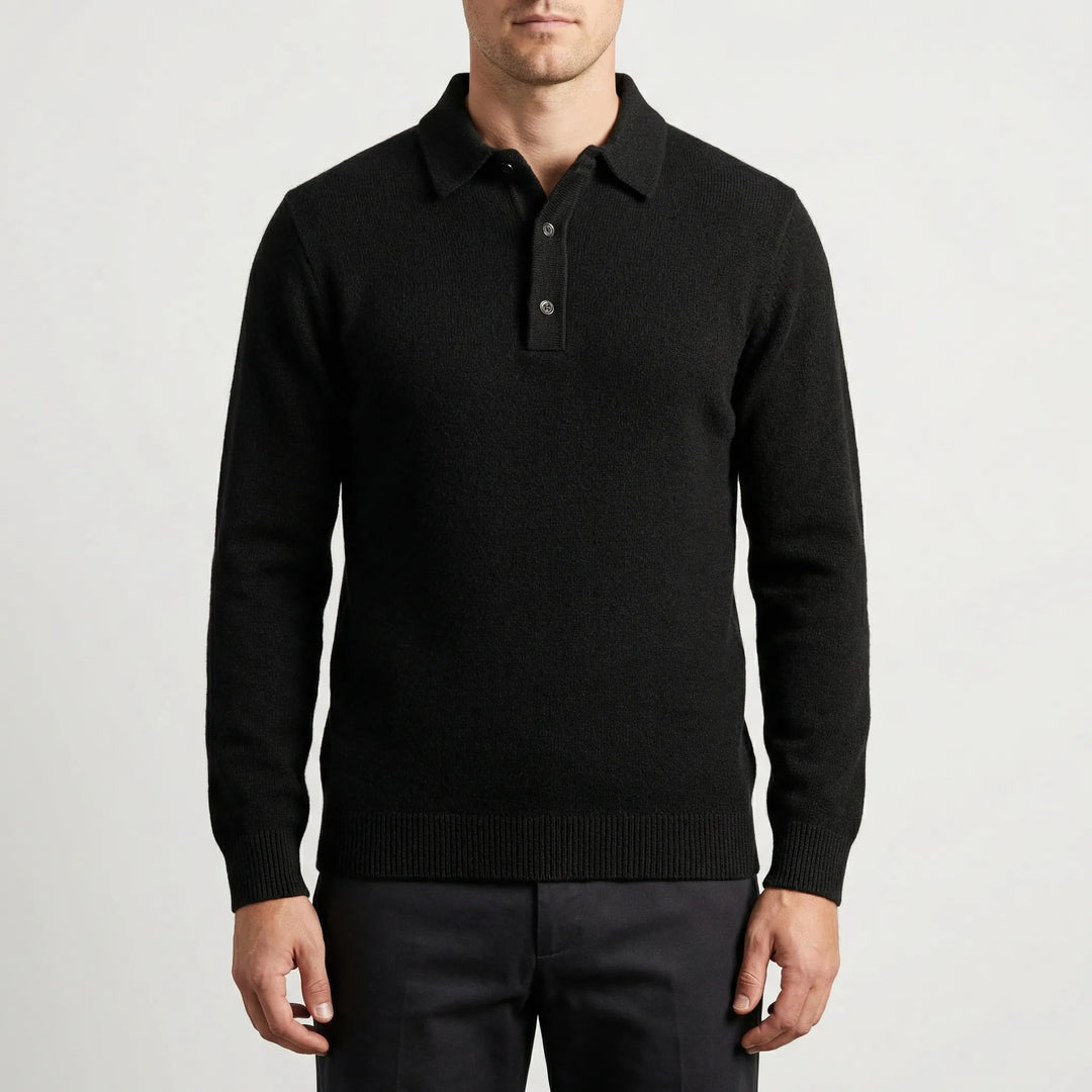 Klassivo - Fine-Knit Long Sleeve Polo Sweater