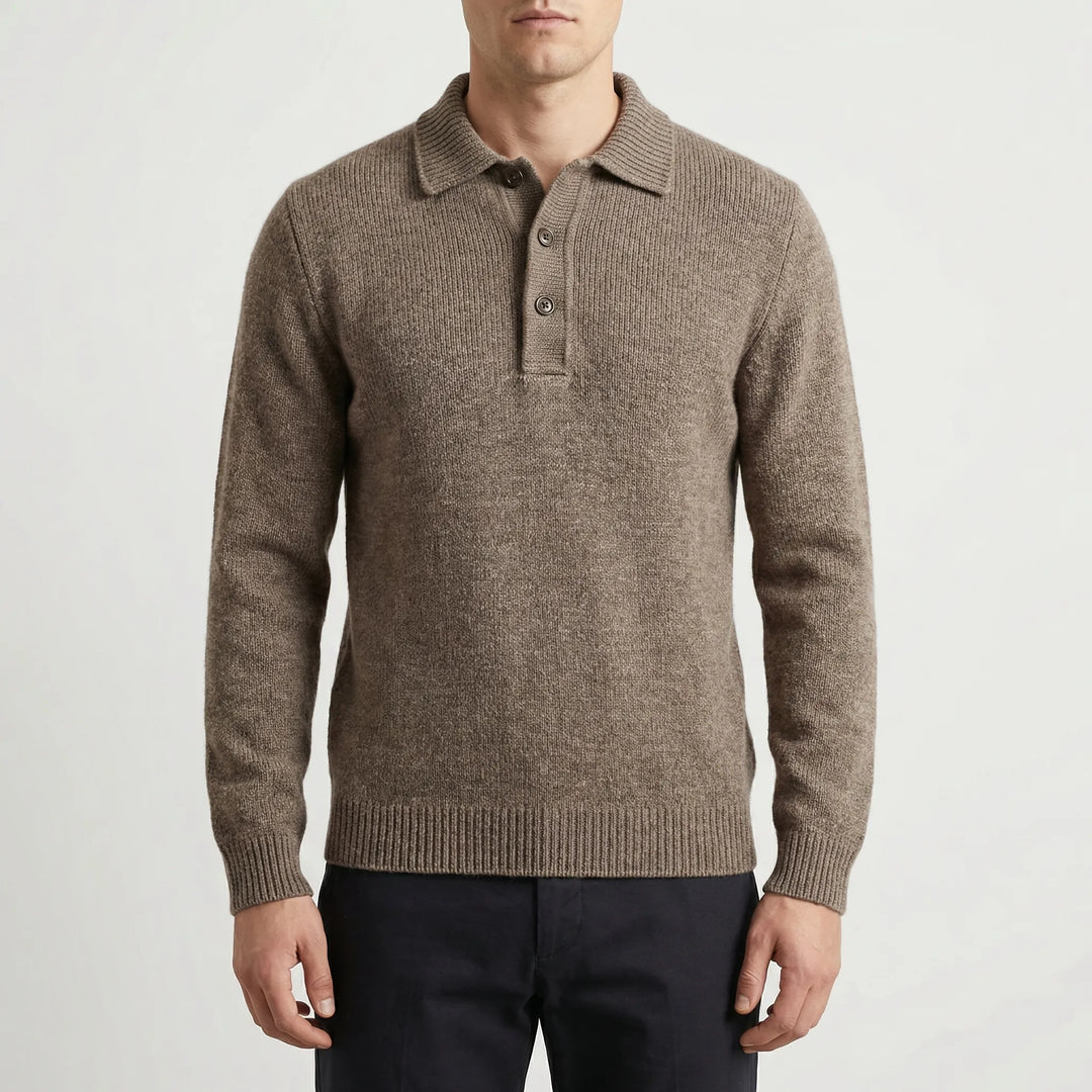Klassivo - Fine-Knit Long Sleeve Polo Sweater