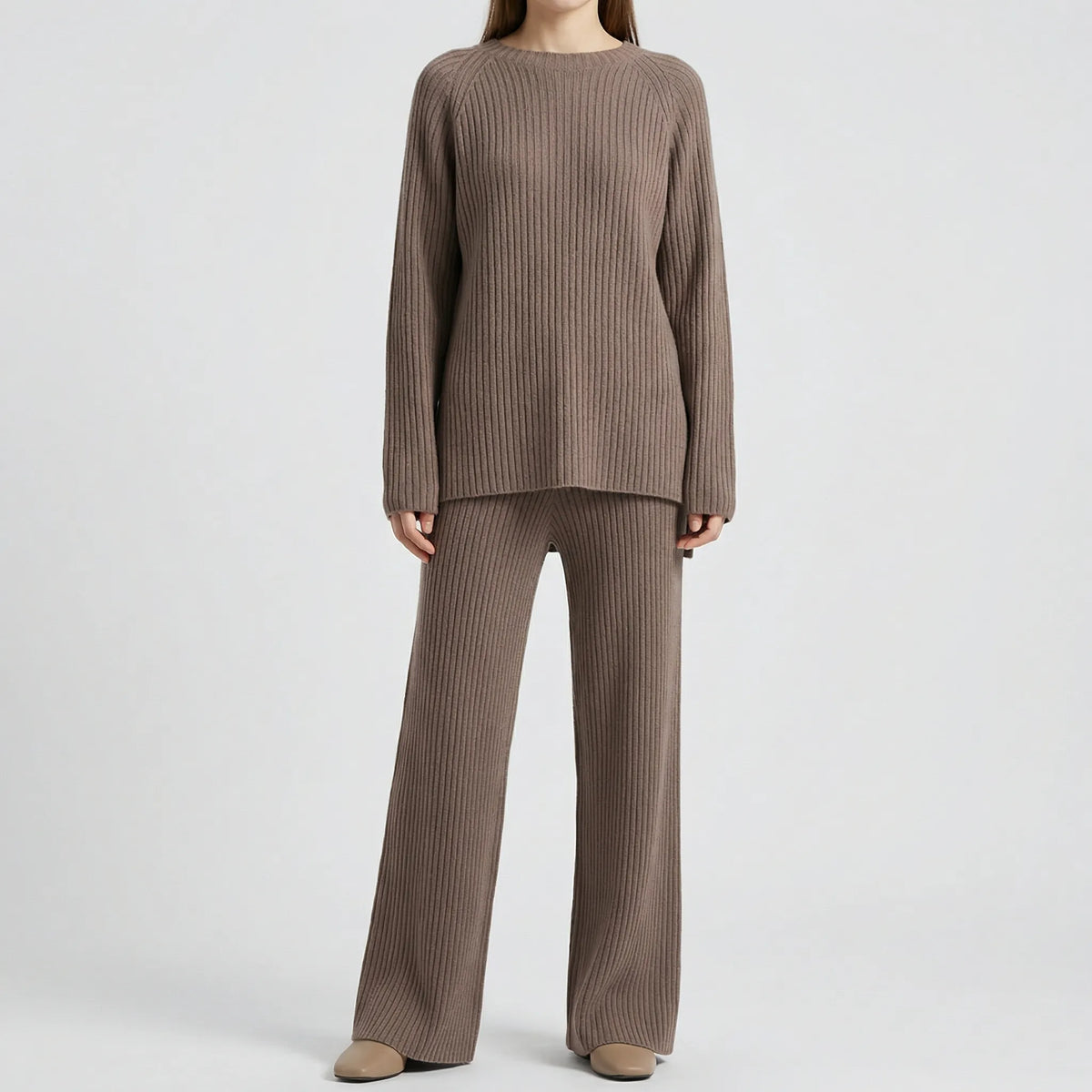 Knivelle - Ribbed Knit Two-Piece Sweater Set