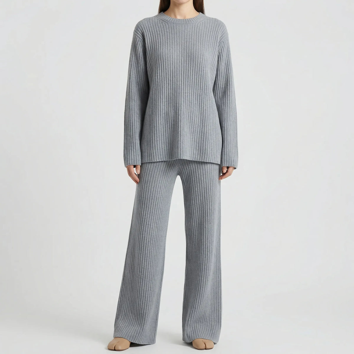 Knivelle - Ribbed Knit Two-Piece Sweater Set