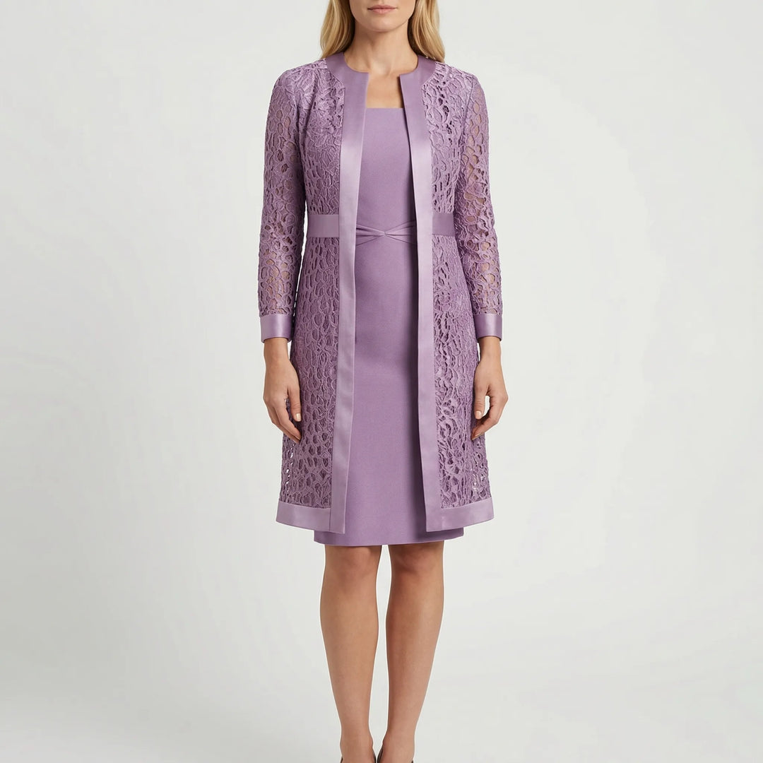 Lacevyne - Two-Piece Lace Overlay Dress Set