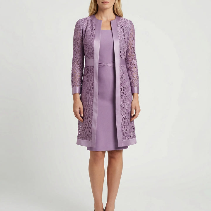 Lacevyne - Two-Piece Lace Overlay Dress Set