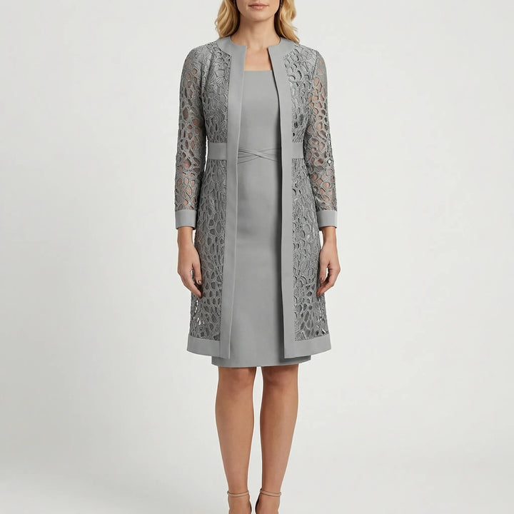 Lacevyne - Two-Piece Lace Overlay Dress Set