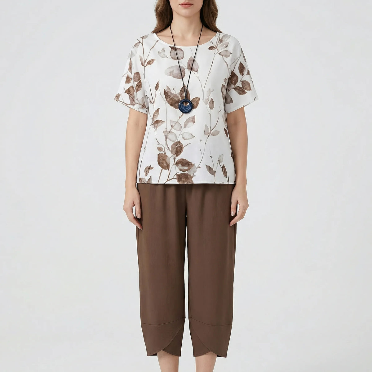 Leafenzo - Leaf Print Two-Piece Summer Set