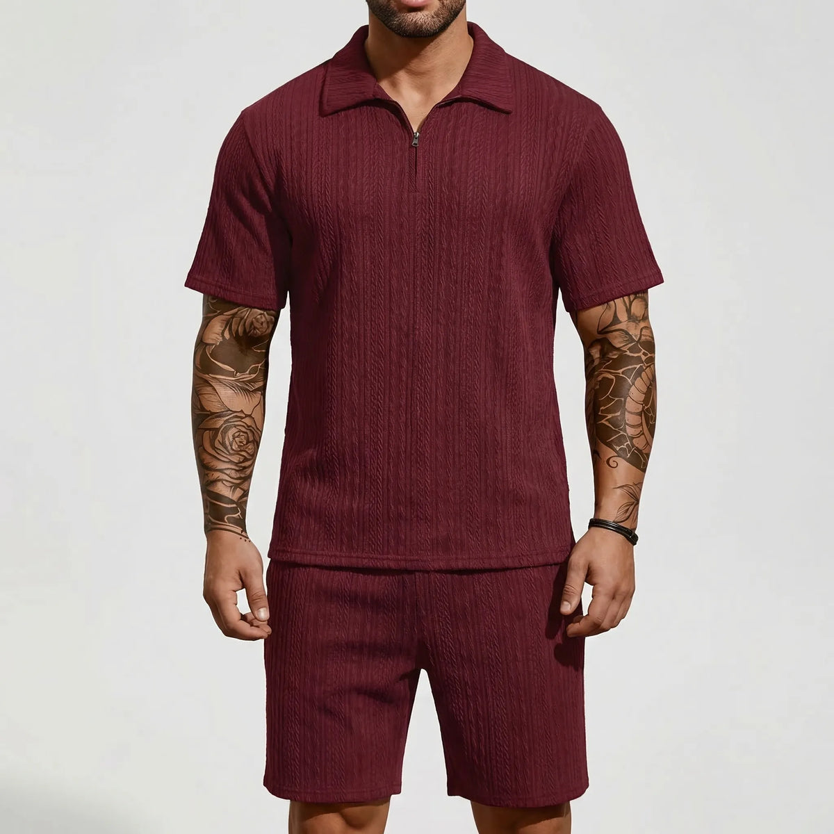 Loundrex - 2-Piece Quarter-Zip Polo And Shorts Set