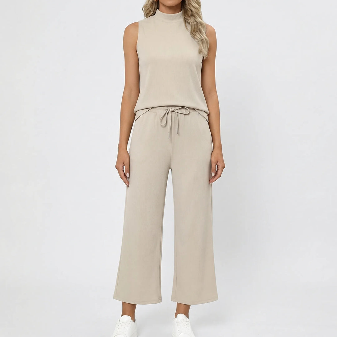 Louniva - Matching Sleeveless Top And Wide-Leg Pants Set