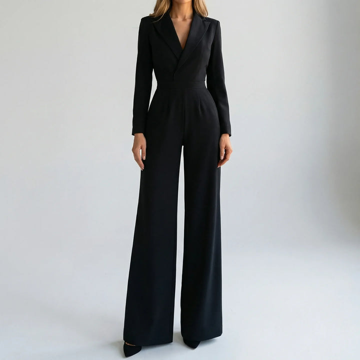 Luxivon - Wide-Leg Long-Sleeve Tailored Jumpsuit