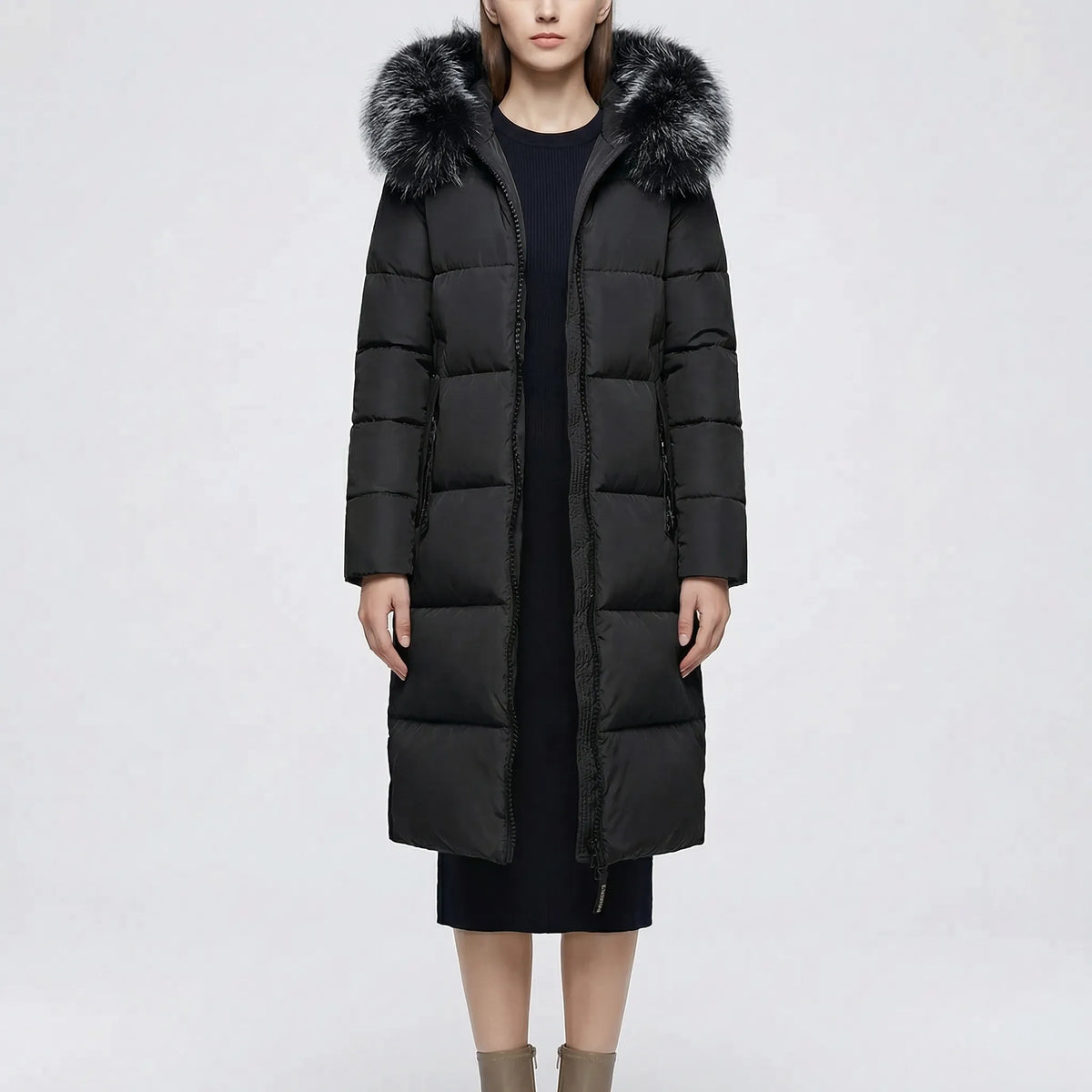 Nordelle - Long Quilted Puffer Coat With Fur-Trimmed Hood