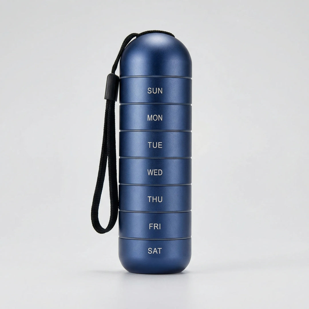 Pillova - 7-Compartment Cylindrical Weekly Pill Organizer
