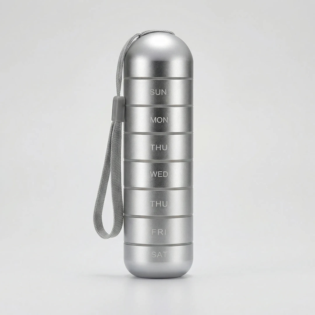 Pillova - 7-Compartment Cylindrical Weekly Pill Organizer