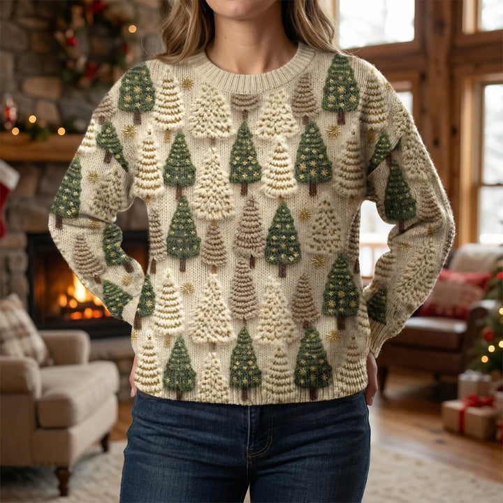 Pinevara - Festive Christmas Tree Print Sweater