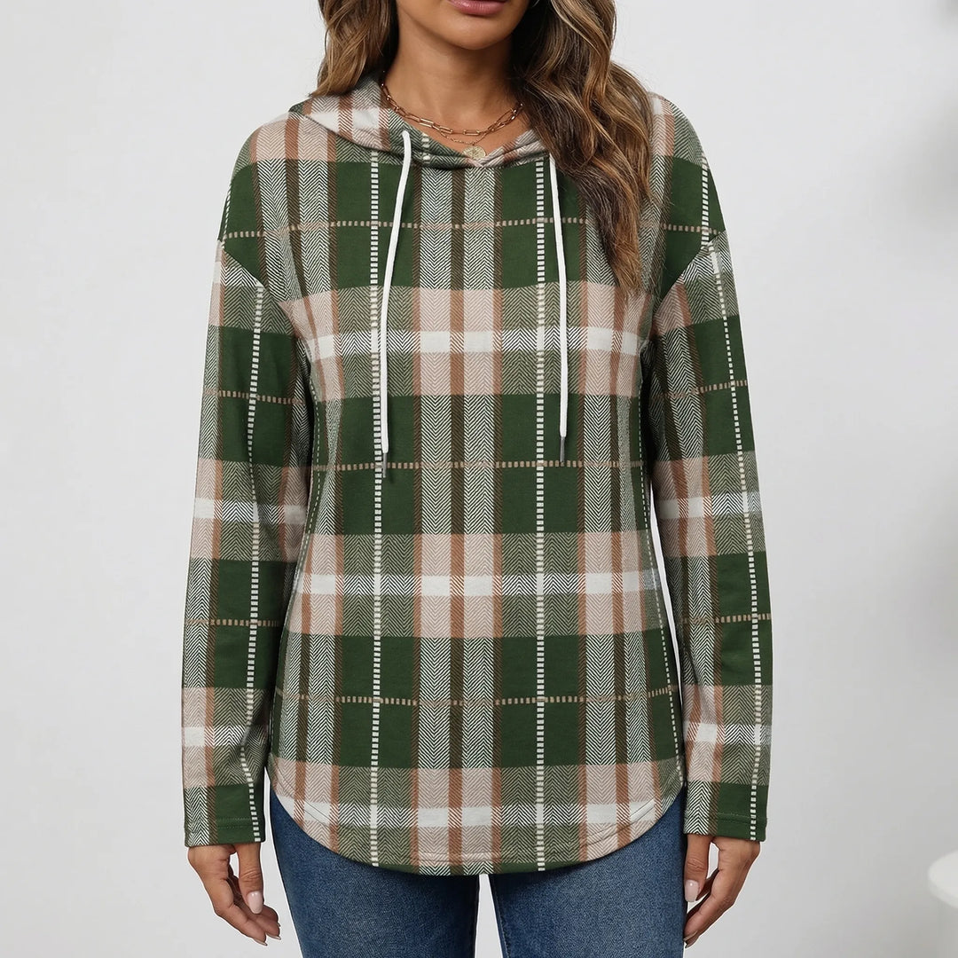 Plaidora - Long Sleeve Plaid Print Hoodie