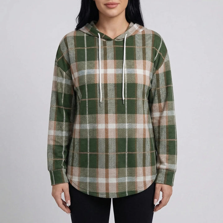 Plaidora - Long Sleeve Plaid Print Hoodie