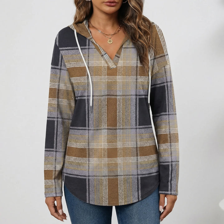 Plaidora - Long Sleeve Plaid Print Hoodie