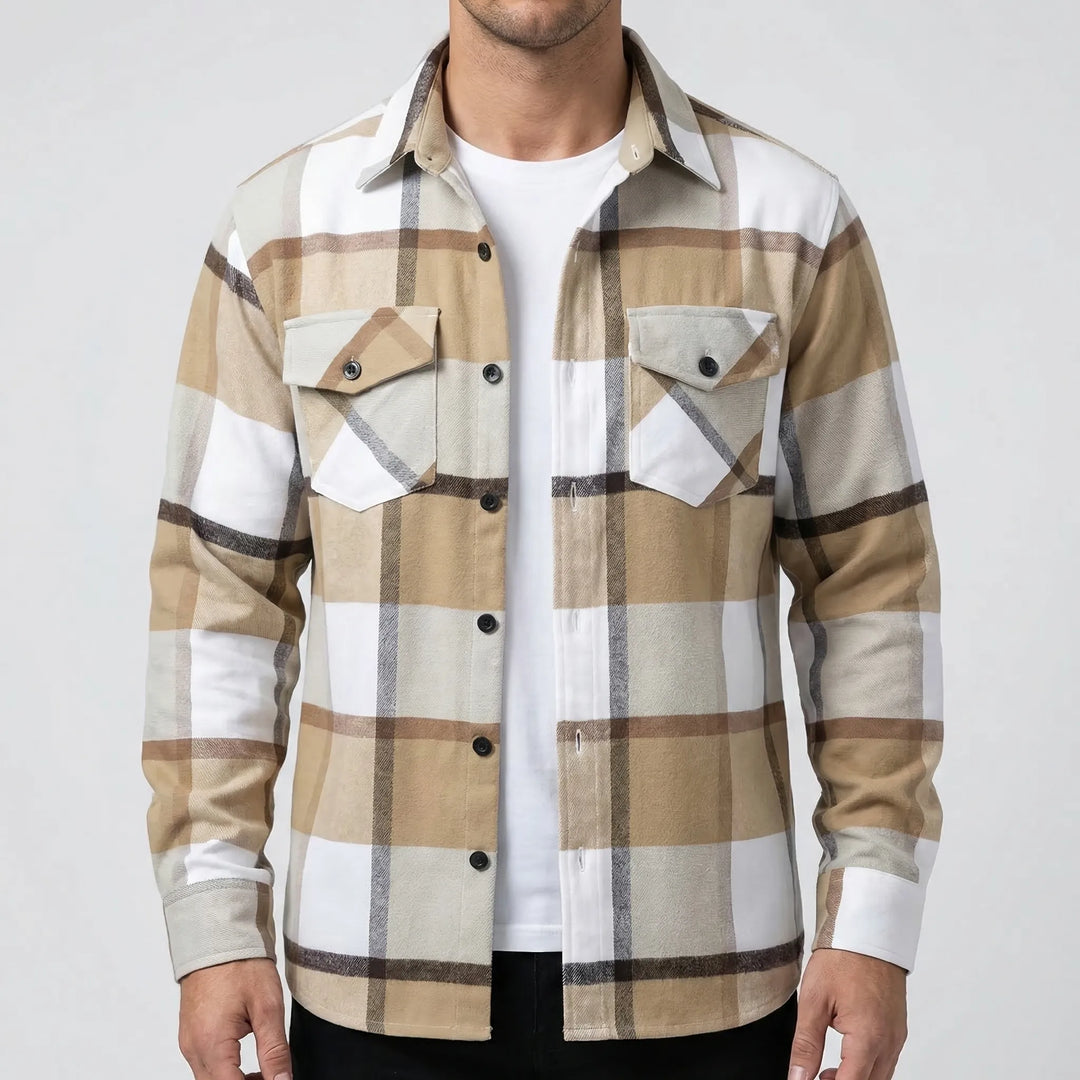 Plaidvex - Classic Plaid Long-Sleeve Button-Down Shirt