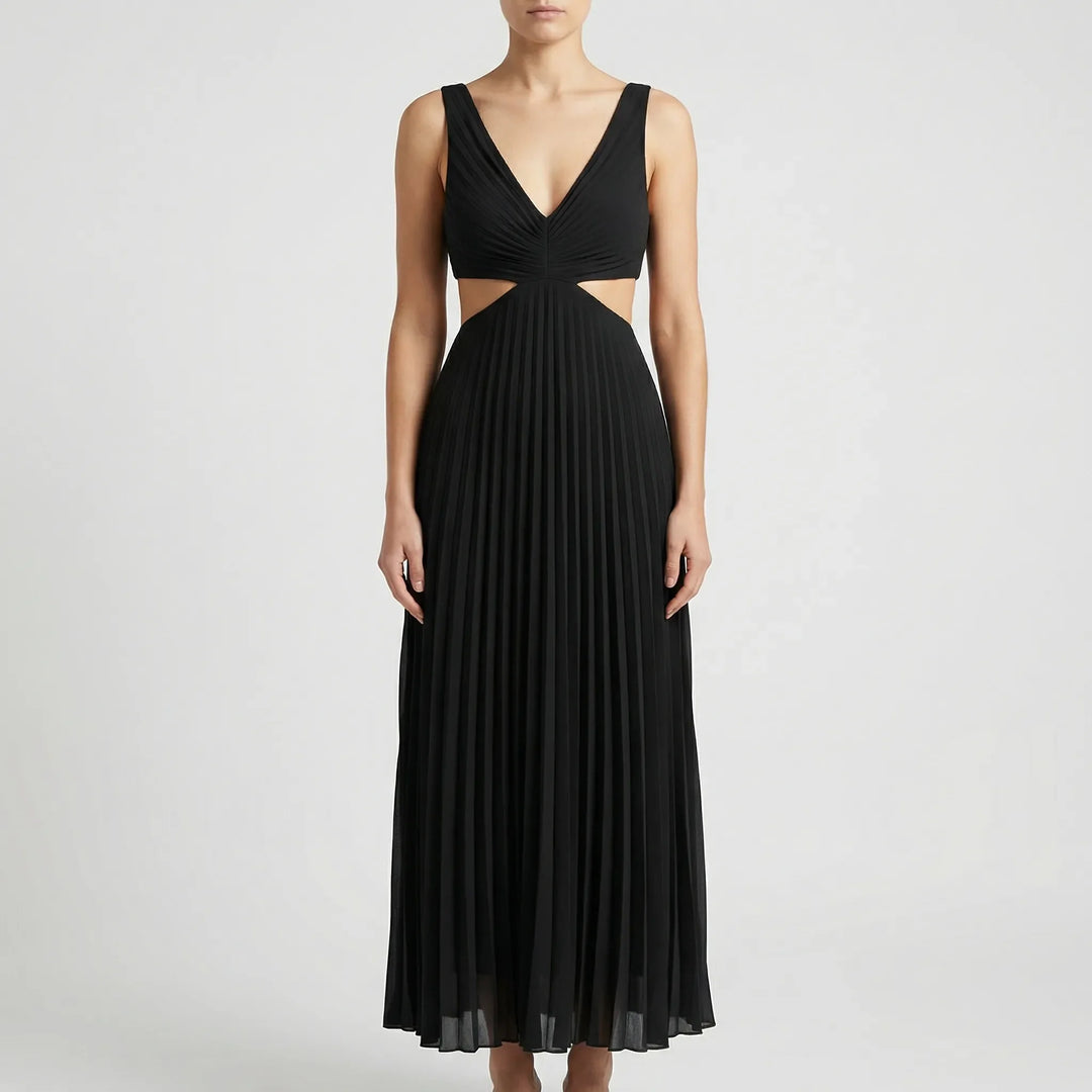 Plissara - Sleeveless Pleated Maxi Dress With Cutout Waist