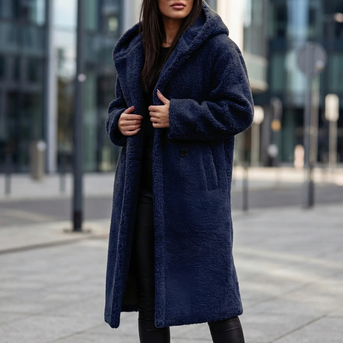 ロングフードテディテクスチャーコート