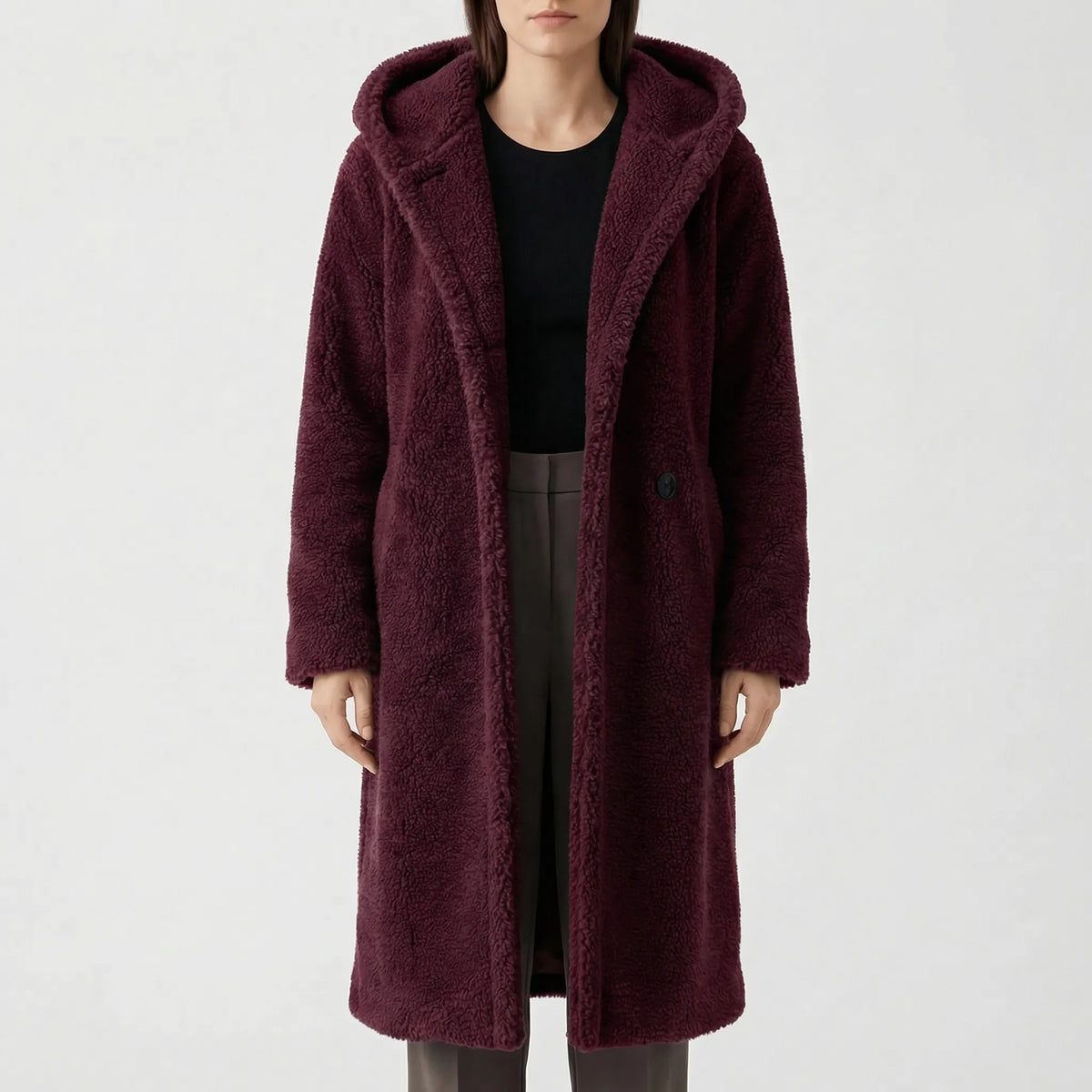 Plushwyn - Long Hooded Teddy-Texture Coat