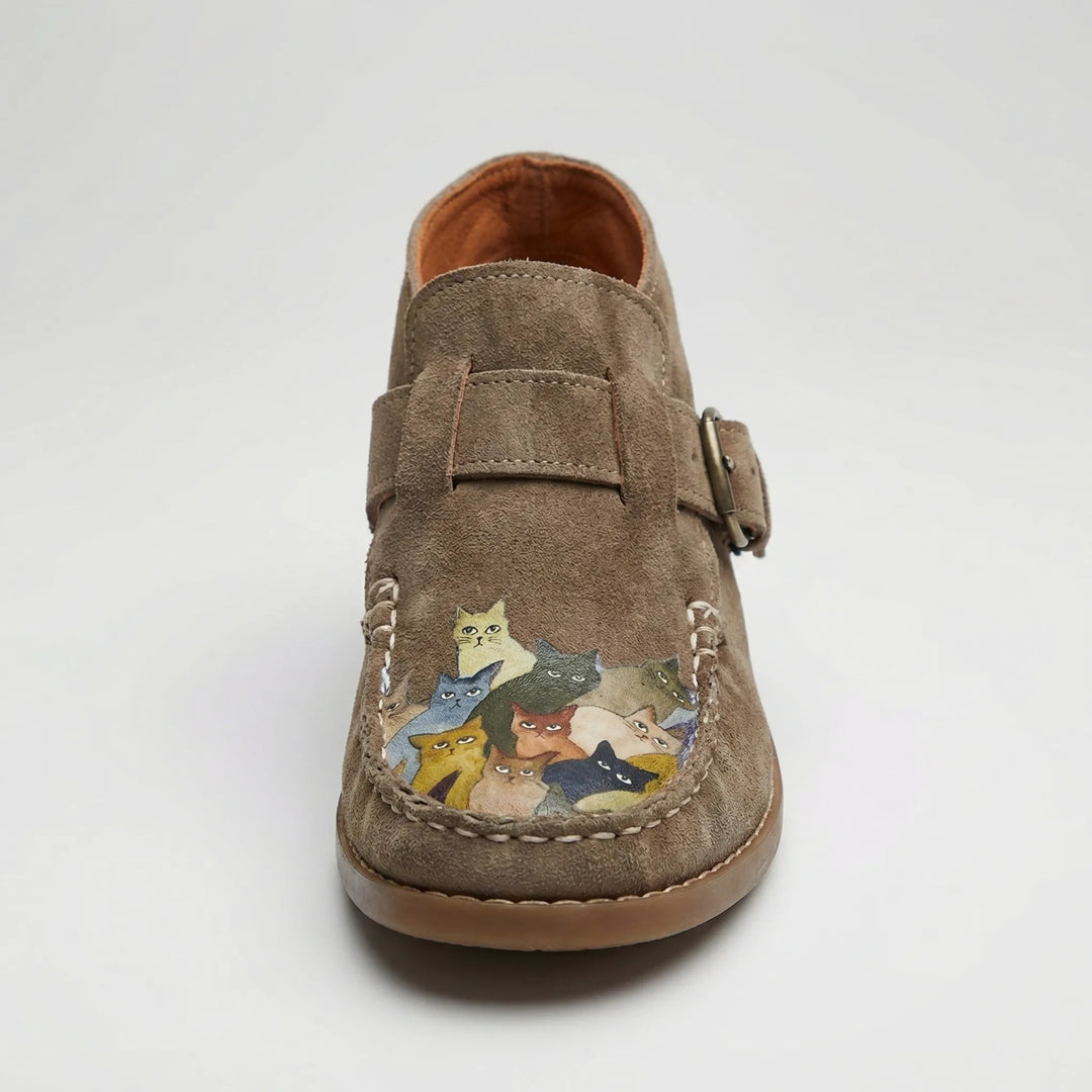 Purrlix - Cat Print Flat Ankle Boot