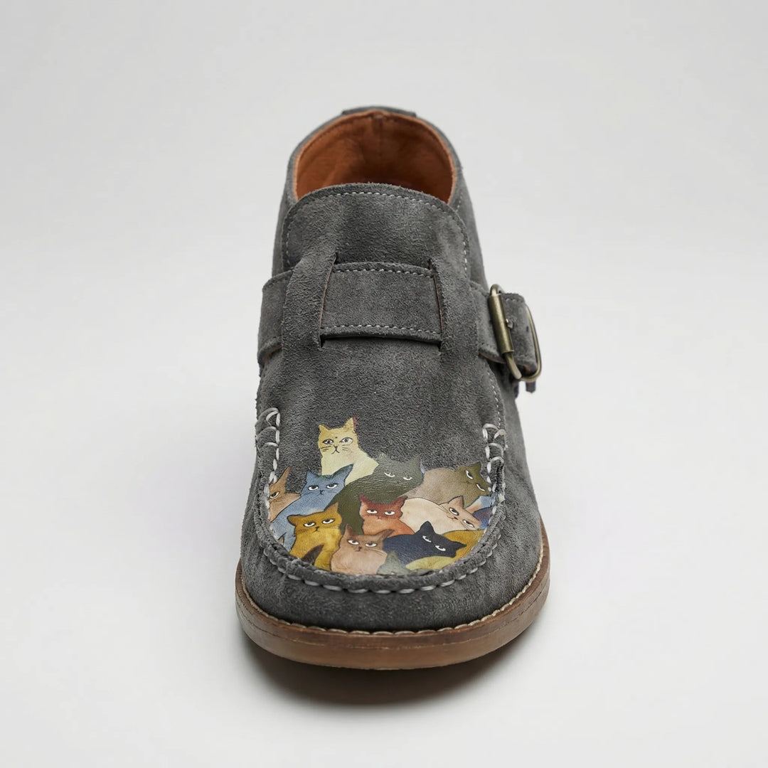 Purrlix - Cat Print Flat Ankle Boot