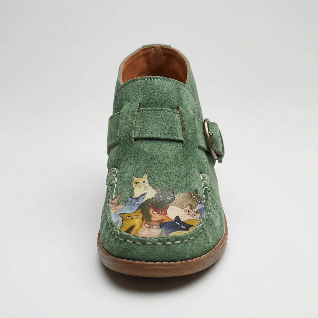 Purrlix - Cat Print Flat Ankle Boot