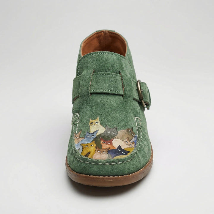 Purrlix - Cat Print Flat Ankle Boot
