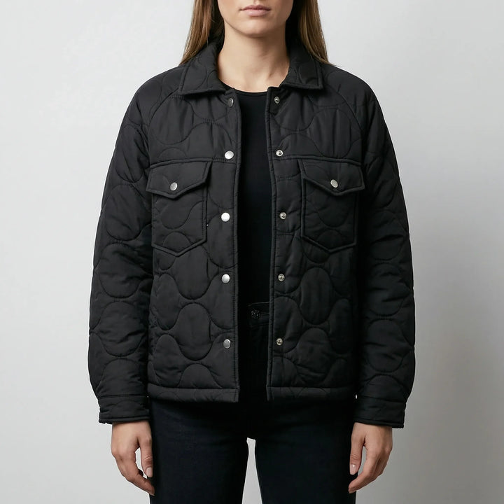 Quiltrova - Quilted Snap-Button Shacket For Women