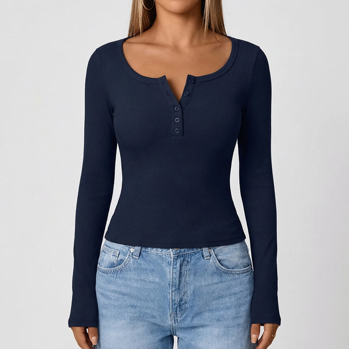 Riblyne - Ribbed Long Sleeve Henley Top
