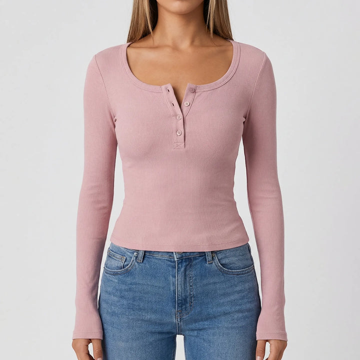 Riblyne - Ribbed Long Sleeve Henley Top