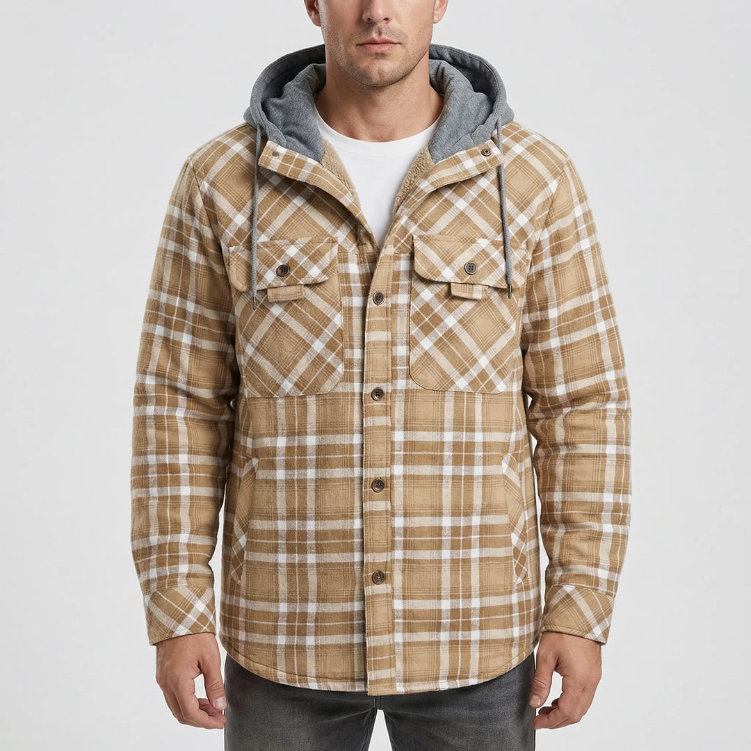 Ruggorn - Hooded Plaid Button-Down Shirt Jacket