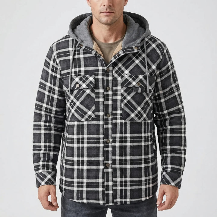 Ruggorn - Hooded Plaid Button-Down Shirt Jacket