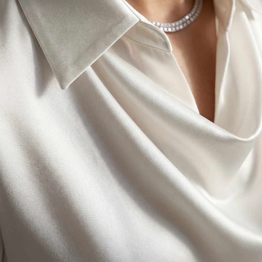 Satinova - Draped Cowl Collar Long Sleeve Blouse