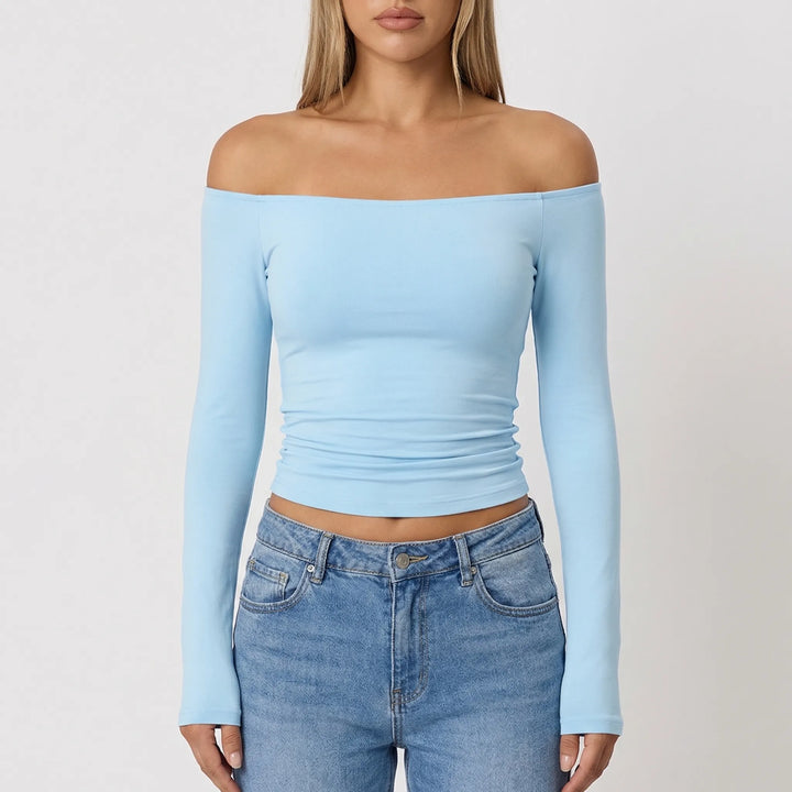 Shoulvera - Off-The-Shoulder Long Sleeve Crop Top