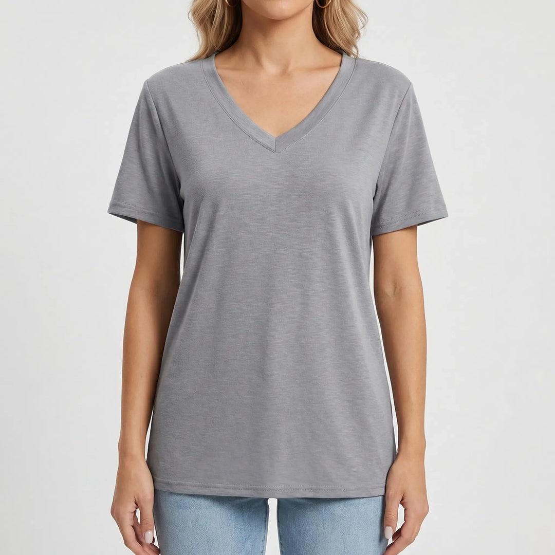 Slyvera - V-Neck Short Sleeve Women's Top