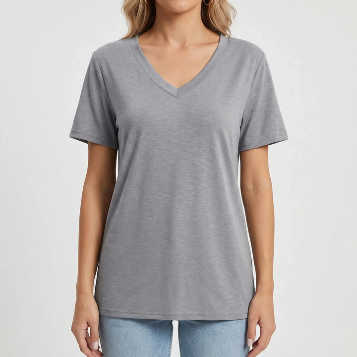 Slyvera - V-Neck Short Sleeve Women's Top