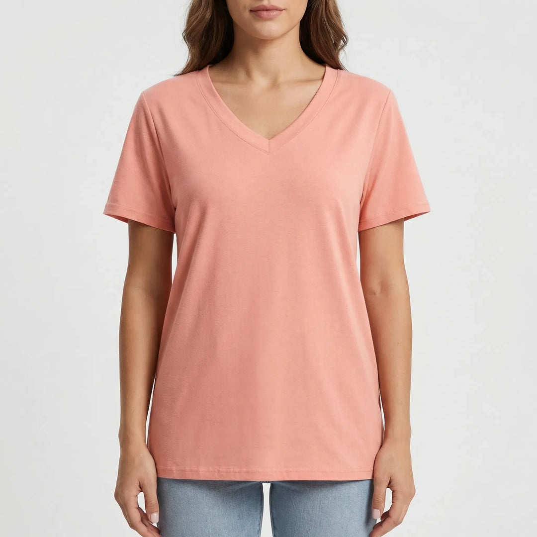 Slyvera - V-Neck Short Sleeve Women's Top