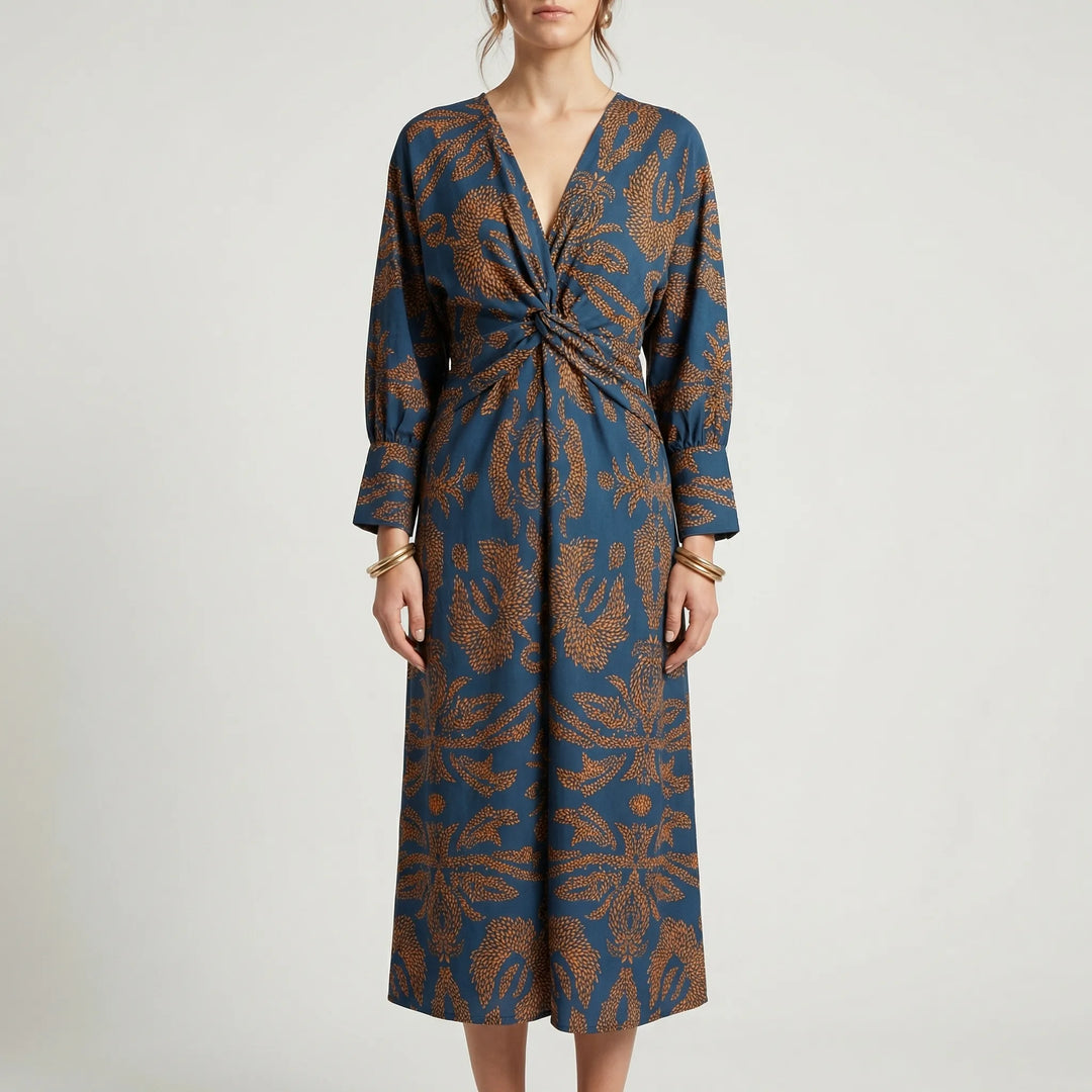 Solenne - Long Sleeve Wrap-Style Midi Dress