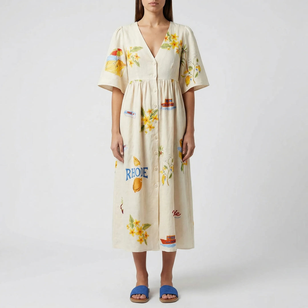 Soltreva - Relaxed Fit Floral Print Midi Dress