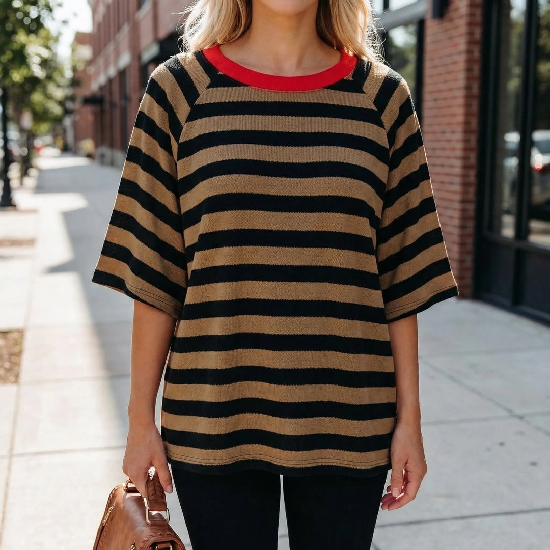 Stripova - Striped Color Block Crewneck Top