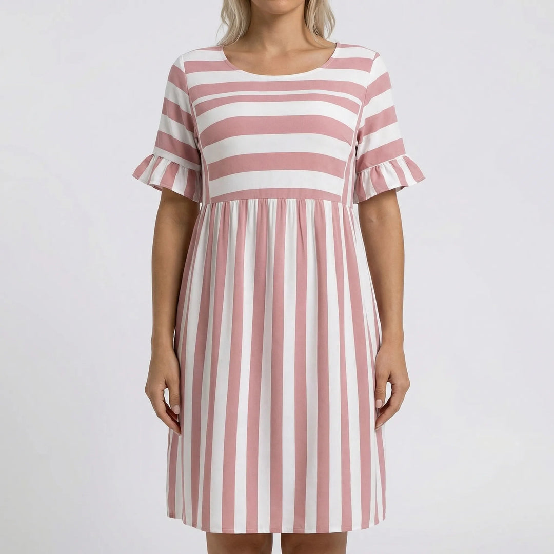 Strivella - Striped Short Sleeve Midi Dress