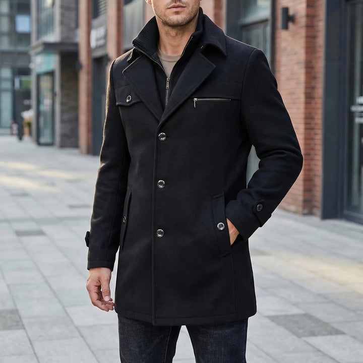 Strovex - Notched Collar Men's Overcoat