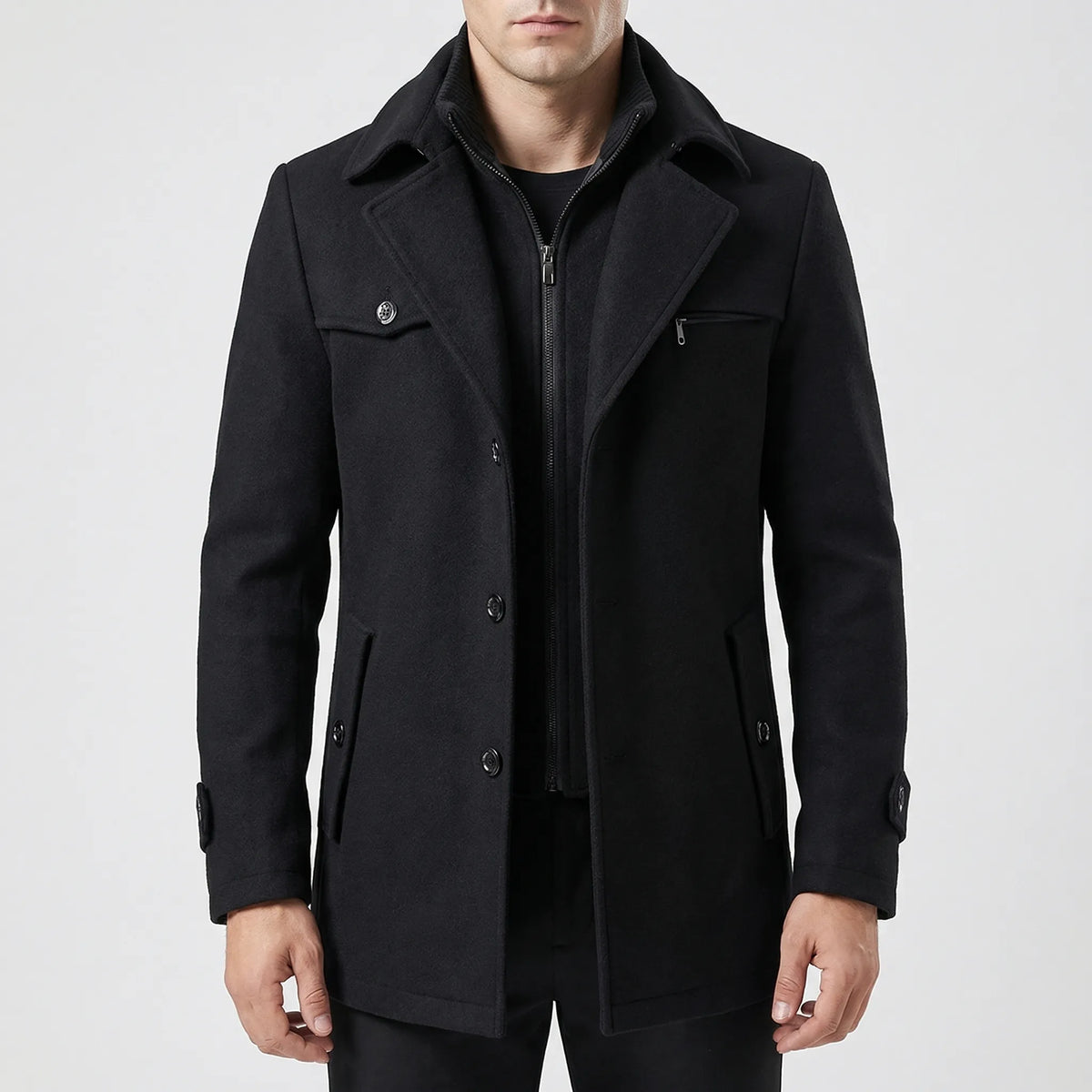 Strovex - Notched Collar Men's Overcoat
