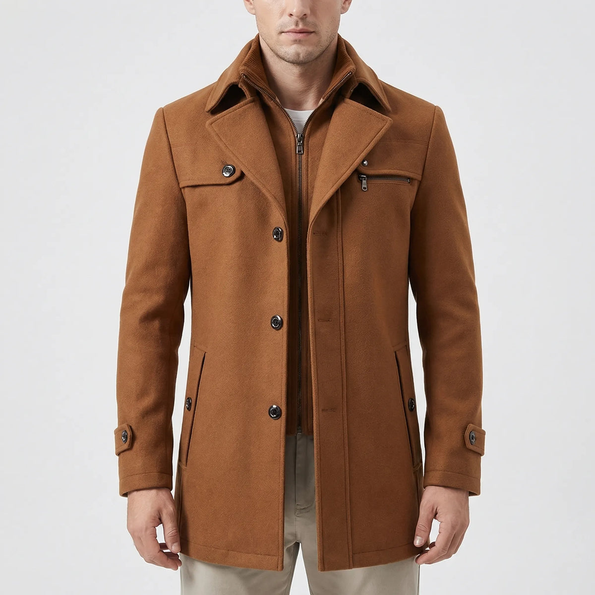 Strovex - Notched Collar Men's Overcoat