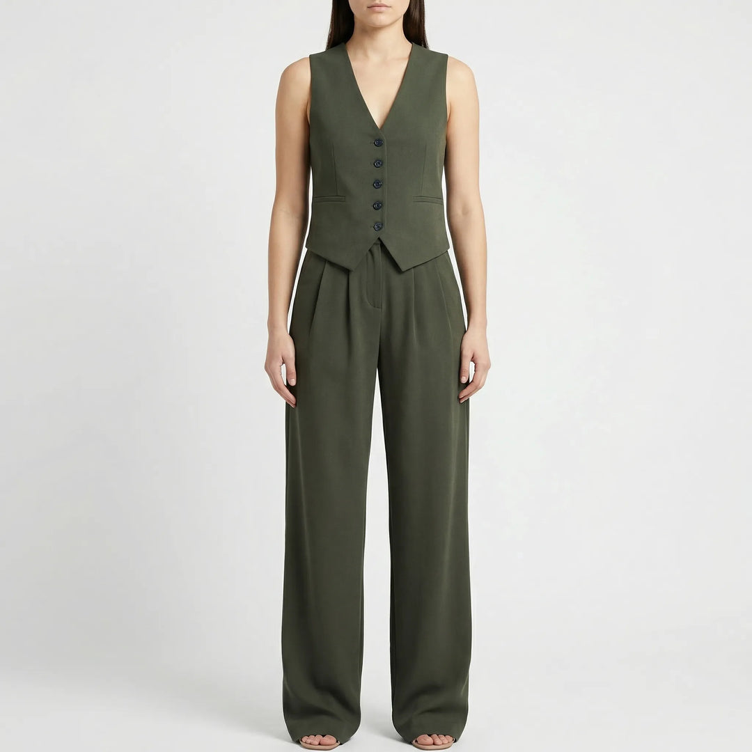 Suitelle - Sleeveless Vest And Wide-Leg Pants Set
