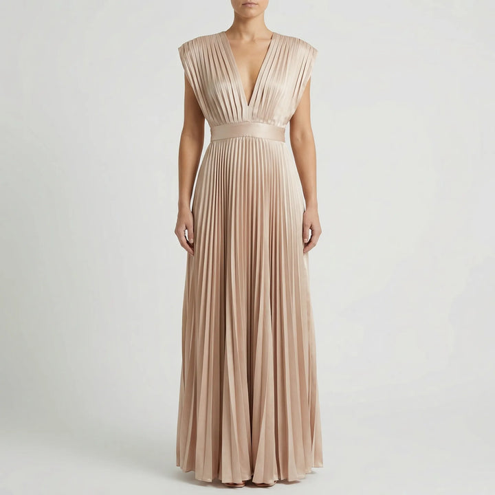 Sylvenne - Sleeveless V-Neck Pleated Midi Dress